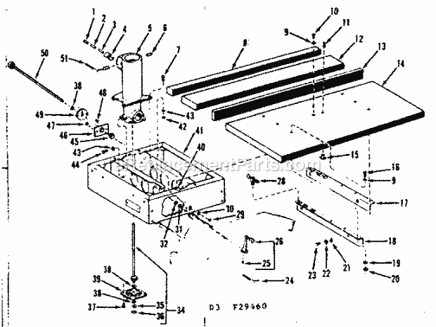 Fence And Base Assembly Diagram and Parts List for 11329460  Craftsman Chop Saw