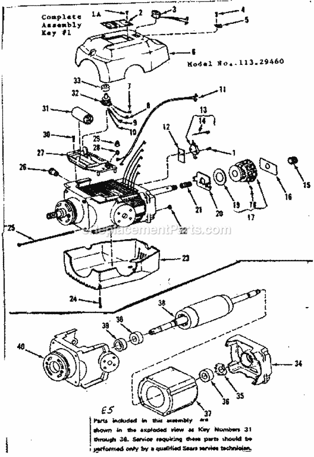 Motor Assembly Diagram and Parts List for 11329460  Craftsman Chop Saw