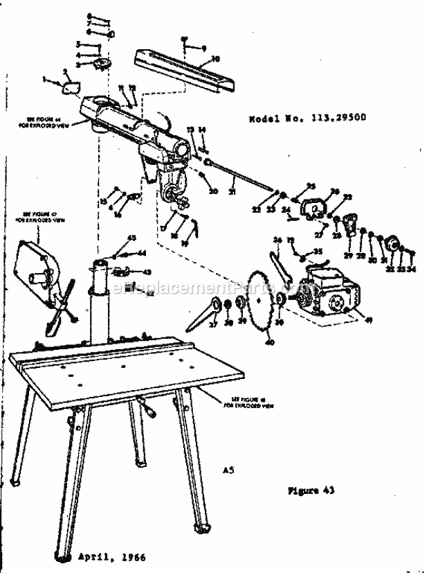 Unit Diagram and Parts List for 11329500  Craftsman Chop Saw