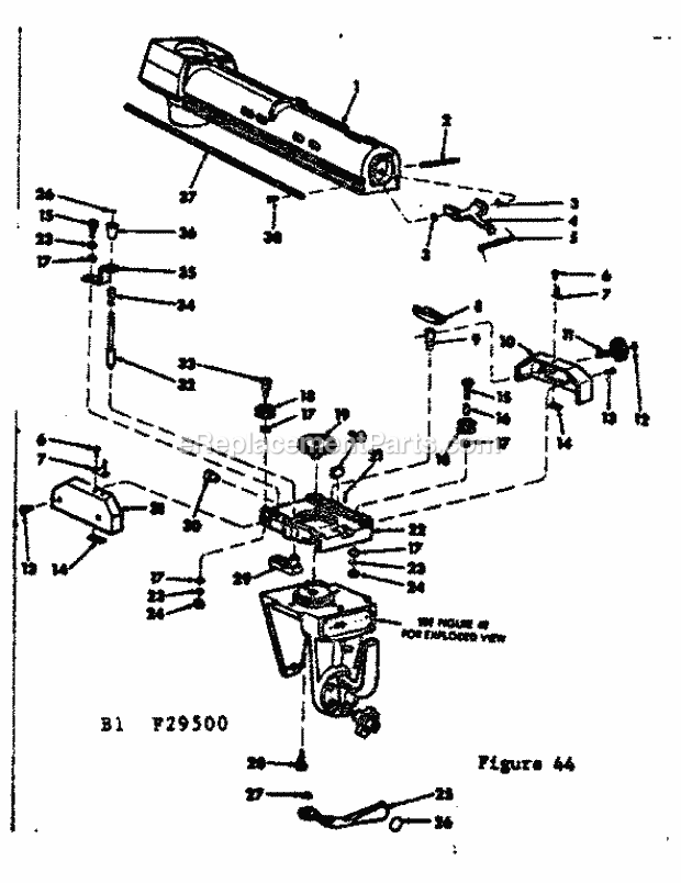 Radial Arm Assembly Diagram and Parts List for 11329500  Craftsman Chop Saw