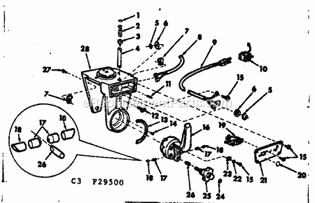 Yoke Assembly Diagram and Parts List for 11329500  Craftsman Chop Saw