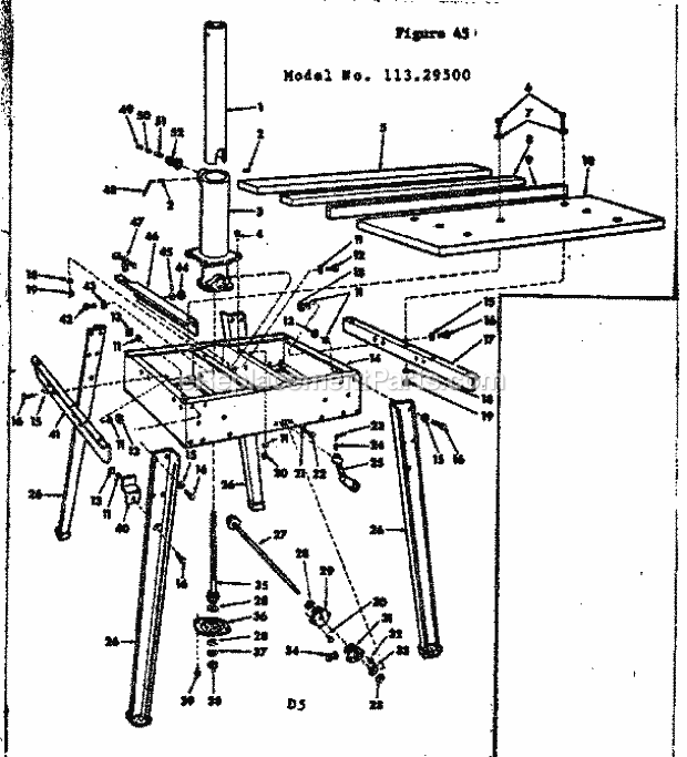 Base And Leg Assembly Diagram and Parts List for 11329500  Craftsman Chop Saw
