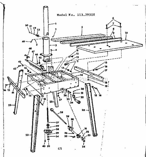 Base And Leg Assembly Diagram and Parts List for 11329510  Craftsman Chop Saw