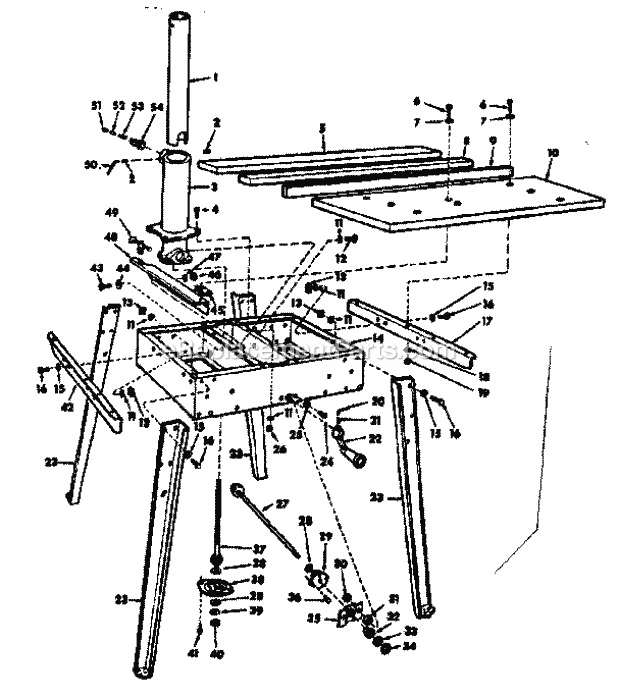 Base And Leg Assembly Diagram and Parts List for 11329511  Craftsman Chop Saw