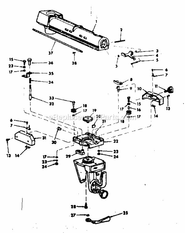 Radial Arm Assembly Diagram and Parts List for 11329520  Craftsman Chop Saw