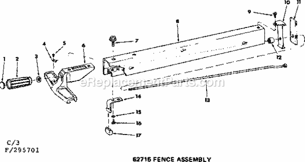 Fence Assembly Diagram and Parts List for 113295701  Craftsman Table Saw