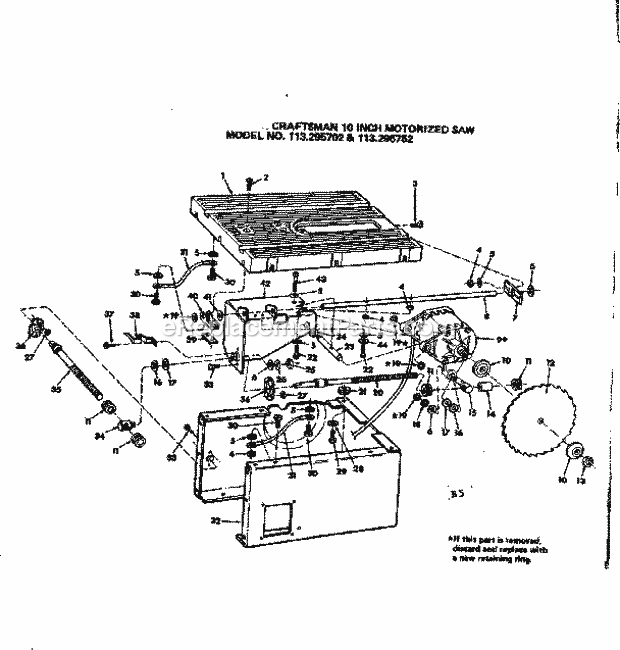 Unit Breakdown Diagram and Parts List for 113295702  Craftsman Table Saw