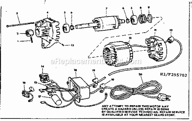 Motor / Control Box Diagram and Parts List for 113295702  Craftsman Table Saw
