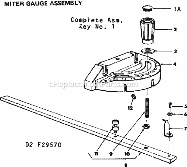 Miter Gauge Assembly Diagram and Parts List for 11329570  Craftsman Table Saw