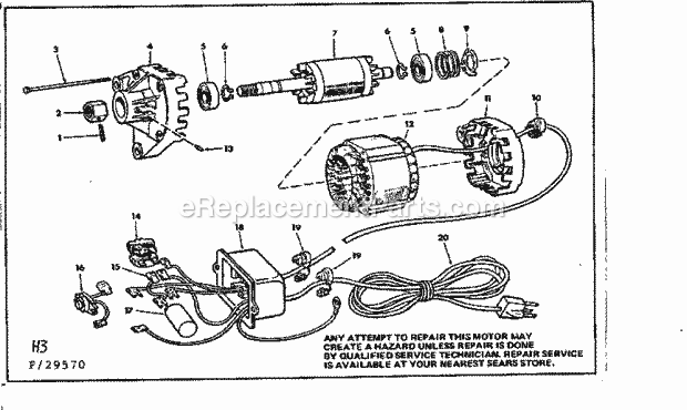 Motor / Control Box Diagram and Parts List for 11329570  Craftsman Table Saw