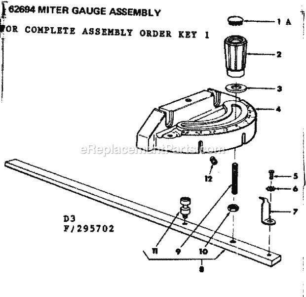 Miter Gauge Assembly Diagram and Parts List for 113295752  Craftsman Table Saw