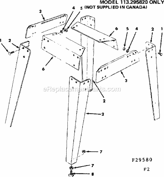 Leg Set Diagram and Parts List for 113295820  Craftsman Table Saw