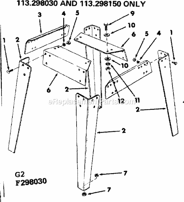 Legs Diagram and Parts List for 113298030  Craftsman Table Saw