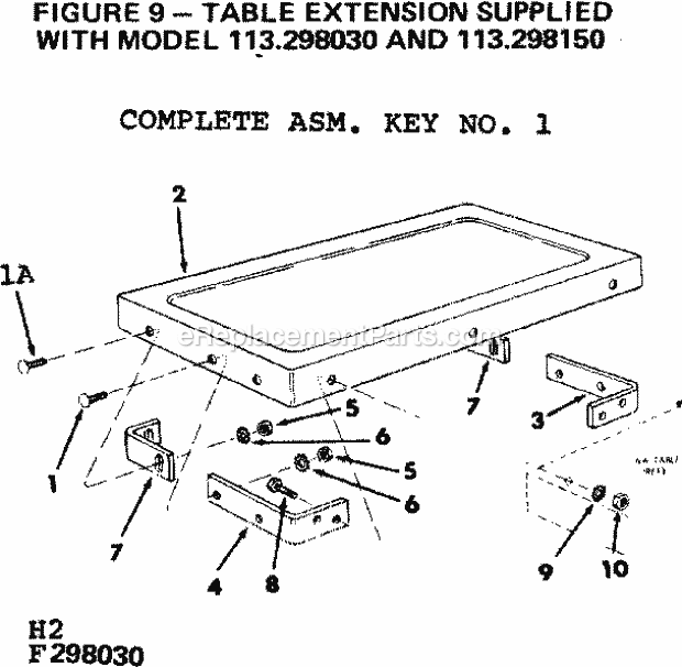 Table Extension Diagram and Parts List for 113298030  Craftsman Table Saw