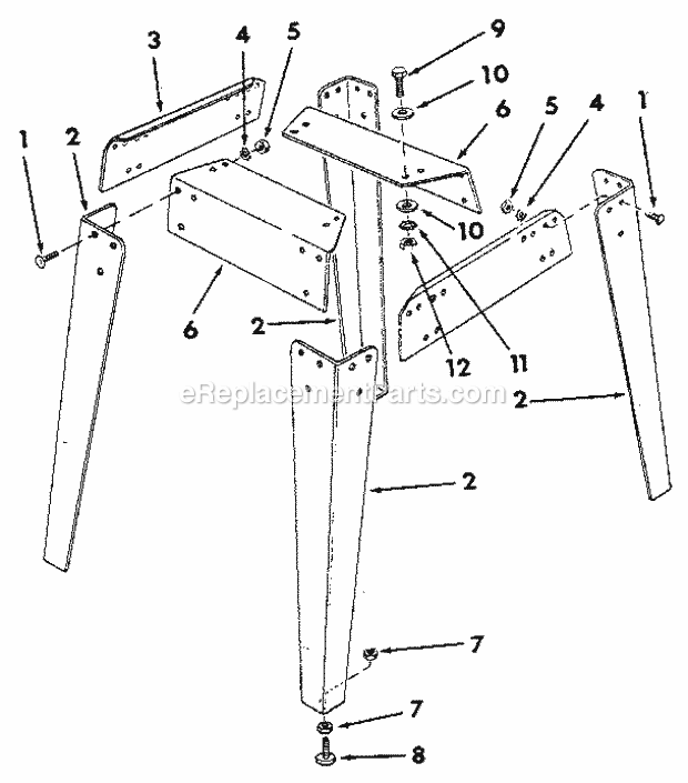 Figure 7 - Leg Set Diagram and Parts List for 113298033  Craftsman Table Saw