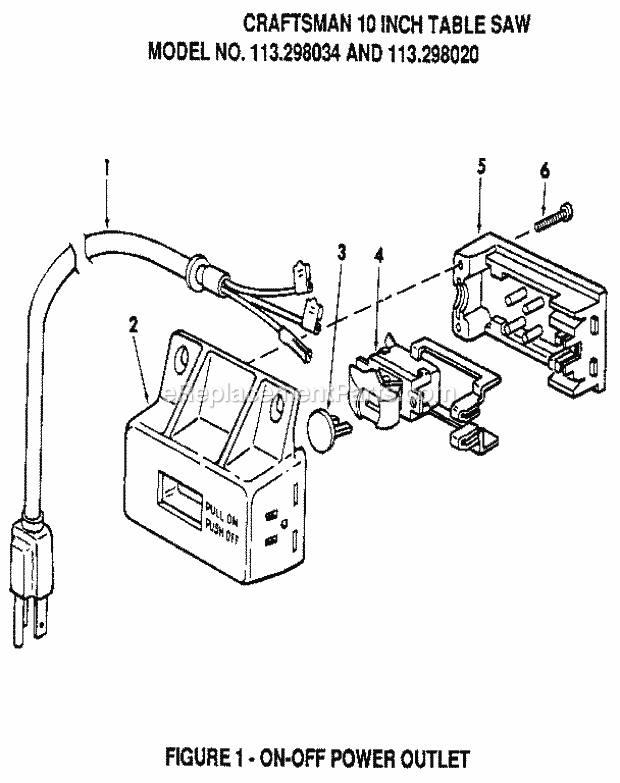 Page A Diagram and Parts List for 113298034  Craftsman Table Saw
