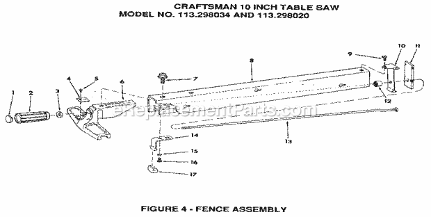 Page D Diagram and Parts List for 113298034  Craftsman Table Saw