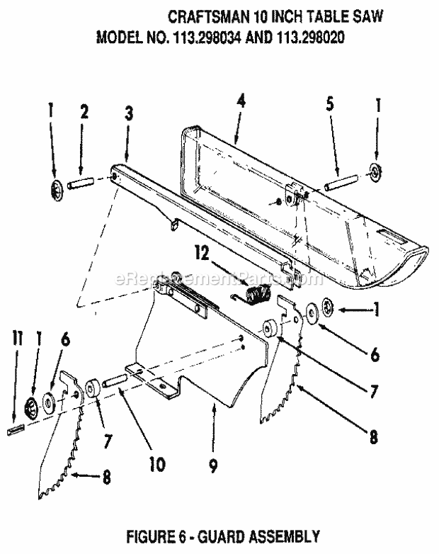 Page F Diagram and Parts List for 113298034  Craftsman Table Saw