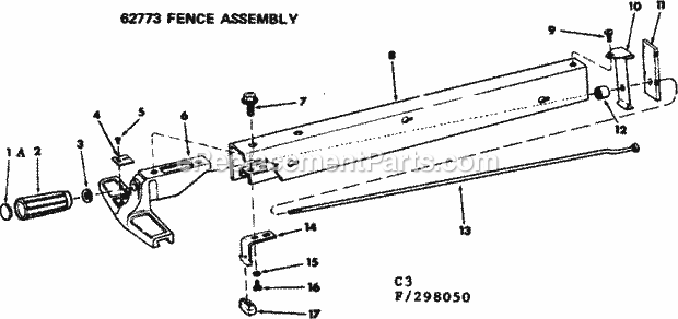 Fence Assembly Diagram and Parts List for 113298050  Craftsman Table Saw