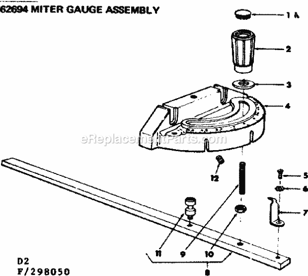 Miter Gauge Assembly Diagram and Parts List for 113298050  Craftsman Table Saw