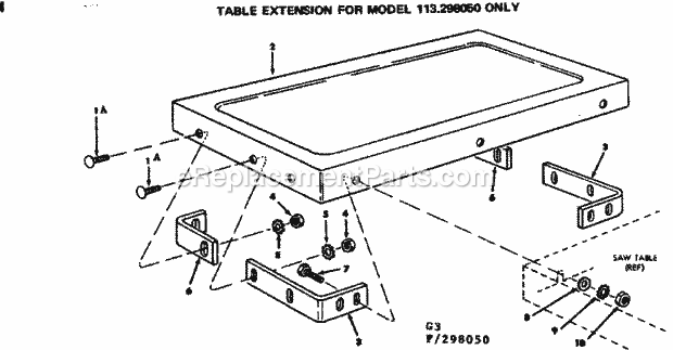 Table Extension Diagram and Parts List for 113298050  Craftsman Table Saw