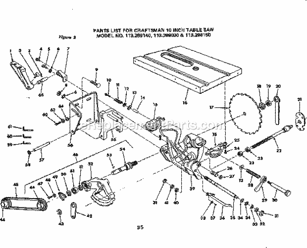 Motor Base Assembly Diagram and Parts List for 113298140  Craftsman Table Saw