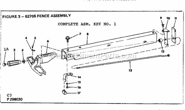 Fence Assembly Diagram and Parts List for 113298140  Craftsman Table Saw
