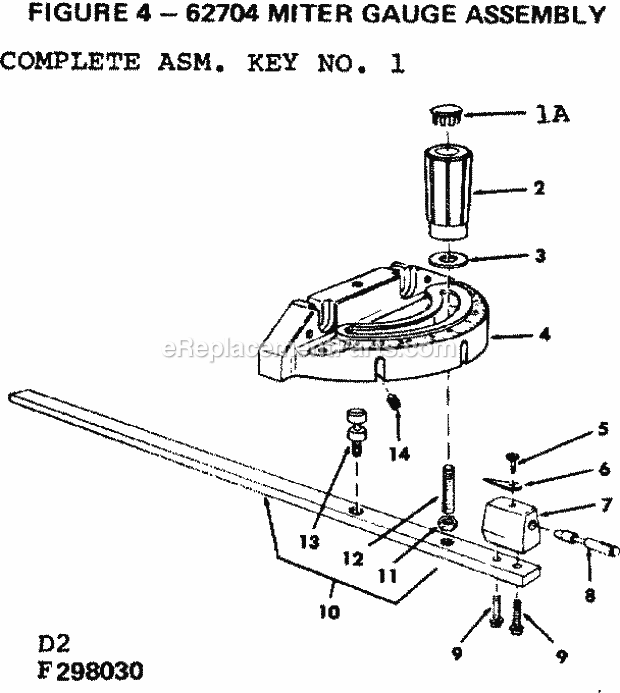 Miter Gauge Assembly Diagram and Parts List for 113298140  Craftsman Table Saw