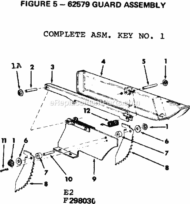 Guard Assembly Diagram and Parts List for 113298140  Craftsman Table Saw