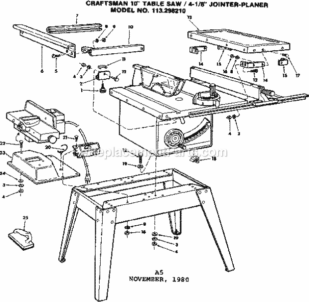 4-1 / 8 In. Jointer-Planer Diagram and Parts List for 113298210  Craftsman Table Saw