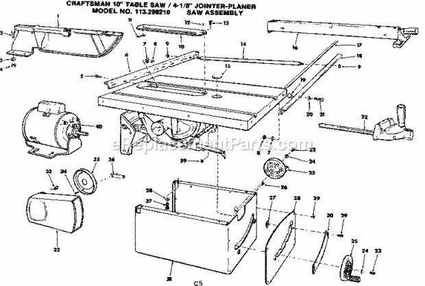 Page C Diagram and Parts List for 113298210  Craftsman Table Saw