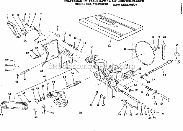 Page D Diagram and Parts List for 113298210  Craftsman Table Saw