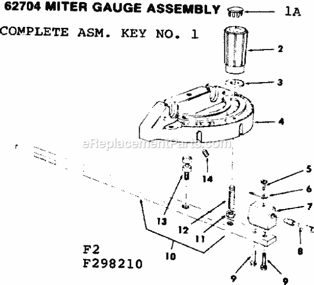 Page F Diagram and Parts List for 113298210  Craftsman Table Saw
