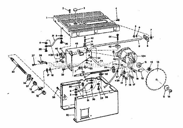 Unit Breakdown Diagram and Parts List for 113298360  Craftsman Table Saw