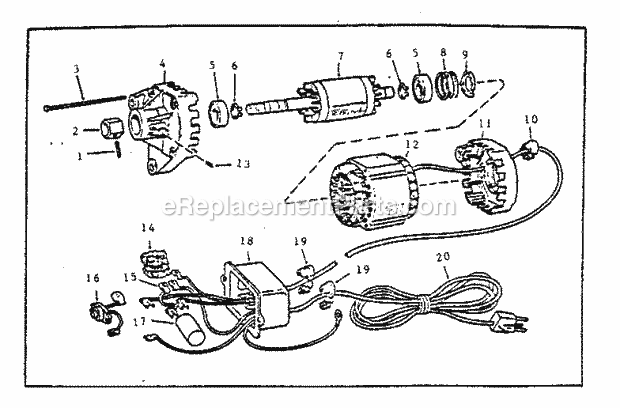 Motor And Control Box Asm... Diagram and Parts List for 113298360  Craftsman Table Saw