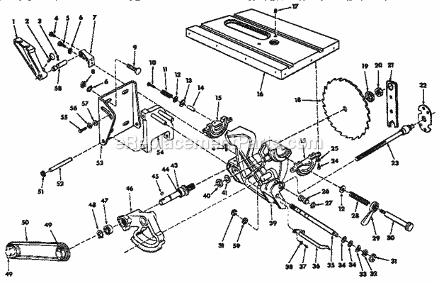 Motor Base Assembly Diagram and Parts List for 113298722  Craftsman Table Saw