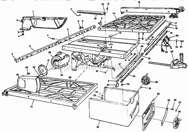Frame Assembly Diagram and Parts List for 113298843  Craftsman Table Saw