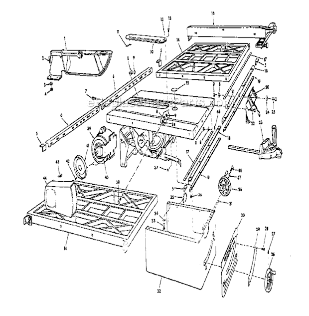 Table Saw Assembly Diagram and Parts List for 113298844  Craftsman Table Saw