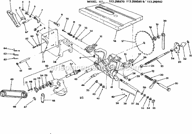 Motor Base Assembly Diagram and Parts List for 113299040  Craftsman Table Saw