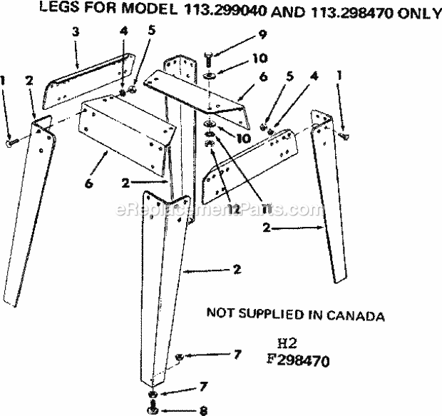 Legs Diagram and Parts List for 113299040  Craftsman Table Saw