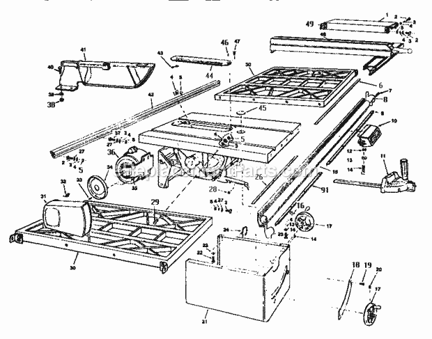Frame Assembly Diagram and Parts List for 113299112  Craftsman Table Saw