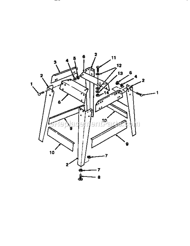 Legs Diagram and Parts List for 113299112  Craftsman Table Saw