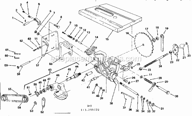 Motor Base Assembly Diagram and Parts List for 113299120  Craftsman Table Saw