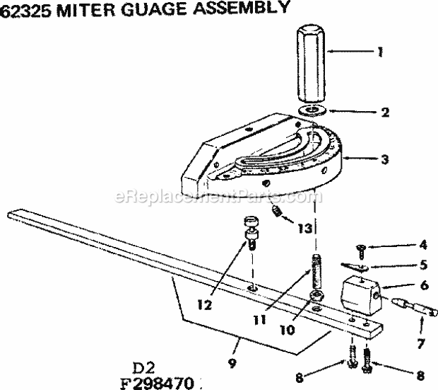 Miter Guage Assembly Diagram and Parts List for 113299142  Craftsman Table Saw