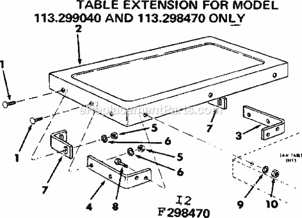 Table Extension Diagram and Parts List for 113299142  Craftsman Table Saw