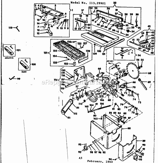 Unit Parts Diagram and Parts List for 113299250  Craftsman Miter Saw