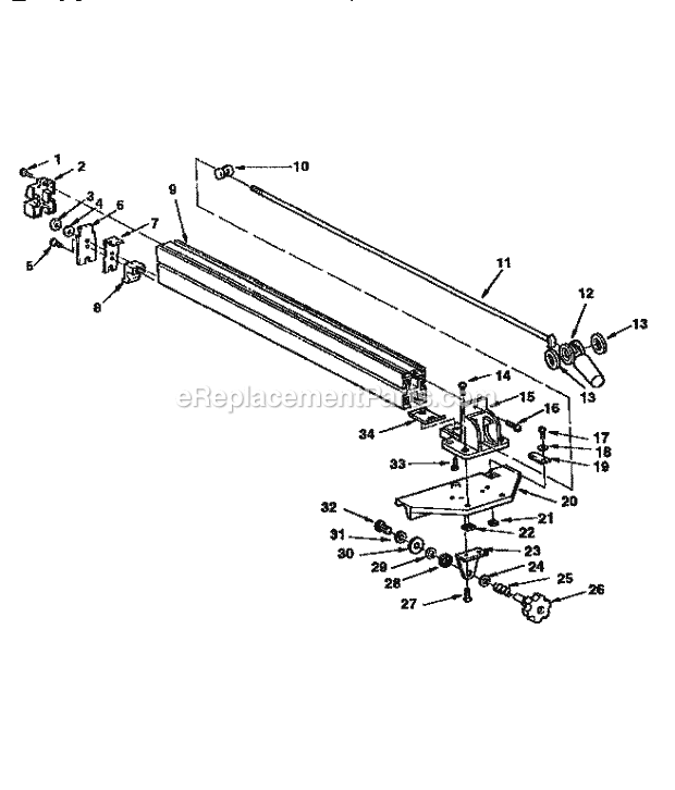 Fence Assembly Diagram and Parts List for 113299410  Craftsman Table Saw
