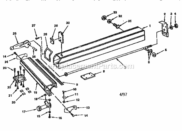 Fence Assembly Diagram and Parts List for 113299510  Craftsman Table Saw