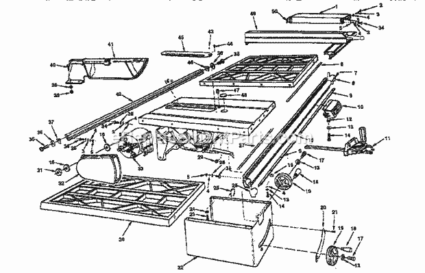 Frame Assembly Diagram and Parts List for 113299510  Craftsman Table Saw