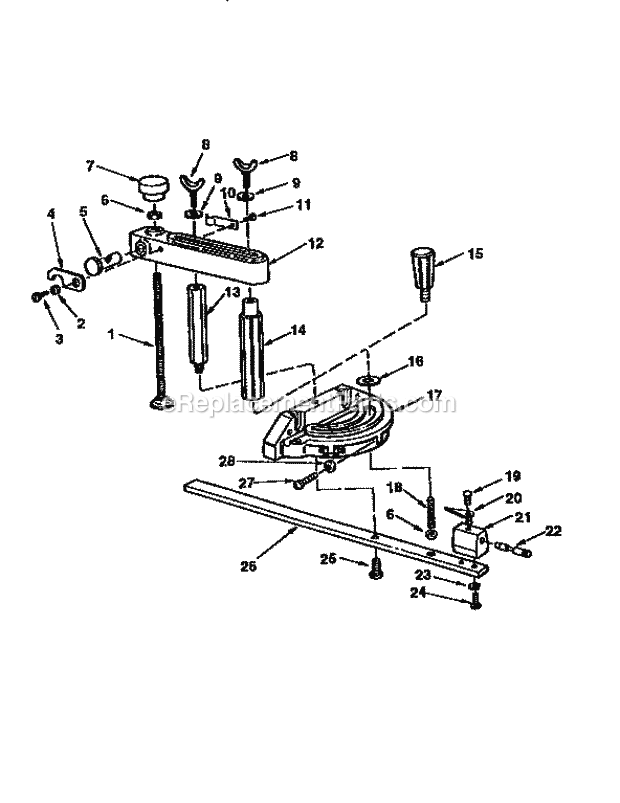 Miter Gauge Assembly Diagram and Parts List for 113299510  Craftsman Table Saw